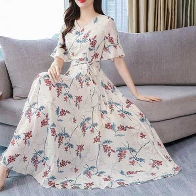 Chines Short Sleeve Long Kurti Misti Color Screen Print Misty Color