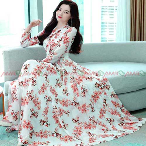 Women High Quality China Neckline Tie Long sleeve Long Kurti Off-white Color 1523