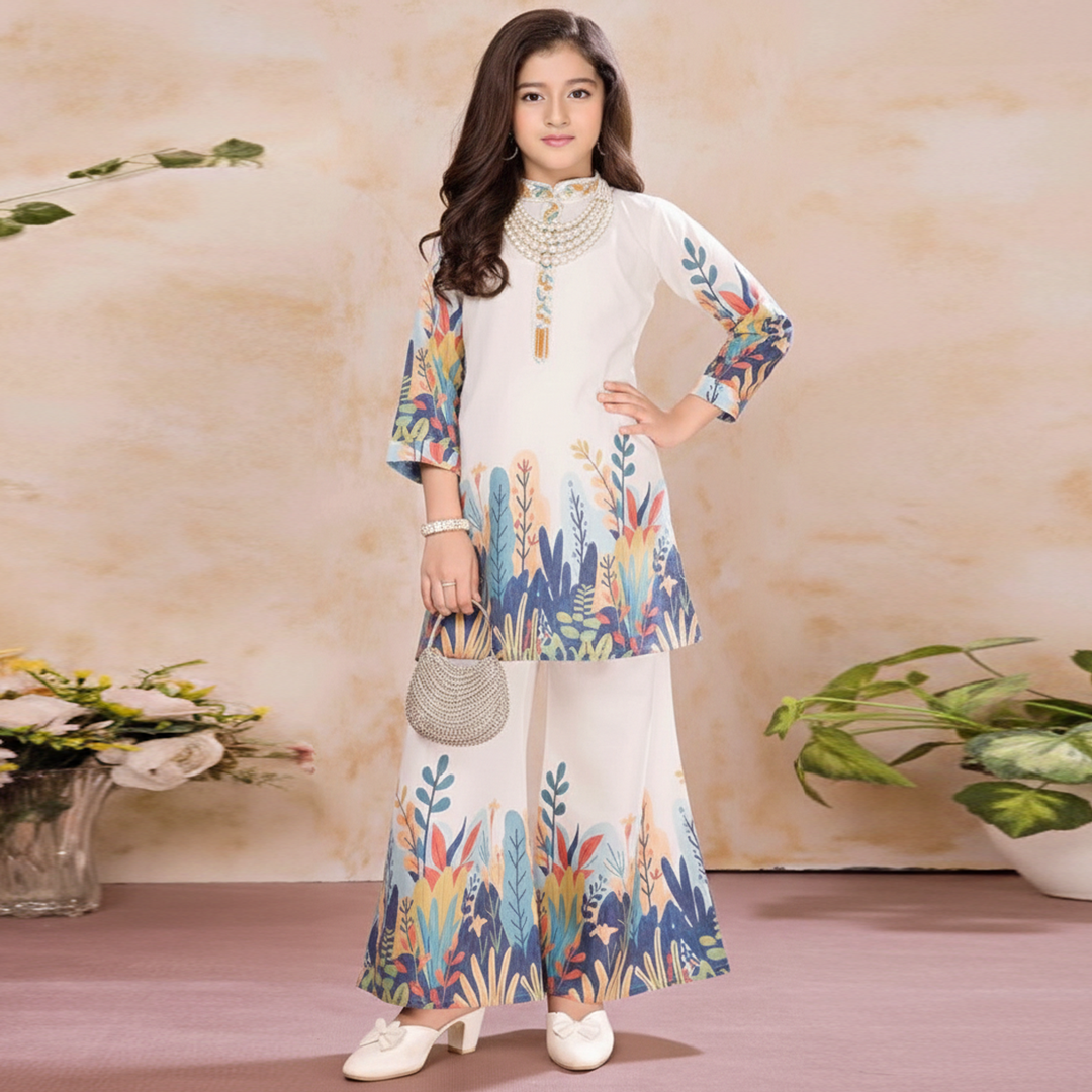 Girls Premium Floral Co-Ord Set Lavender Kurti Palazzo Outfit_1976