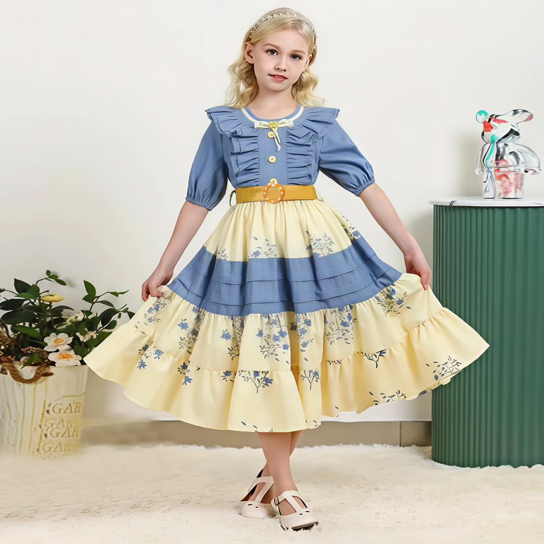 Boho Blossom – Belle – Pink Floral Ruffle Dress for Girls 1783