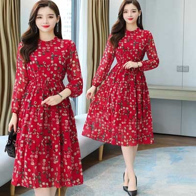 3D Screen Print Women High Quality Semi Long, Long sleeve Kurti Maroon