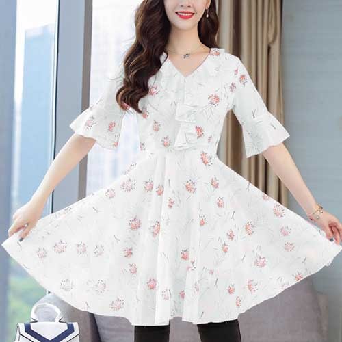 Stylish China Linen Fabric Screen Print Short Kurti, White Icon