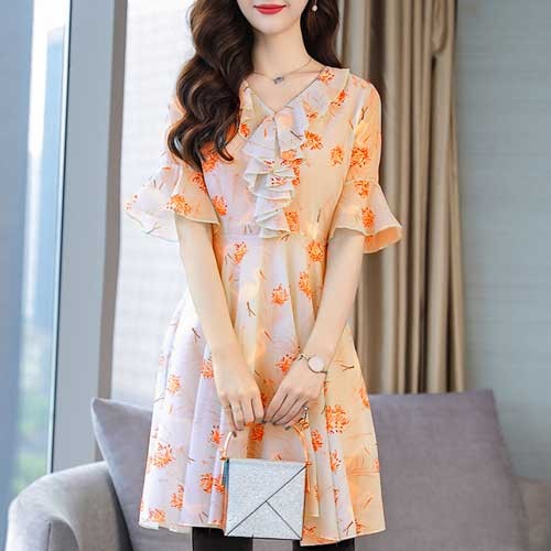 Stylish China Linen Fabric Screen Print Short Kurti, Sandy Brown
