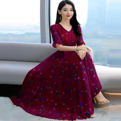 Short Sleeve Long Kurti Purple Color 3D Screen Print 20639